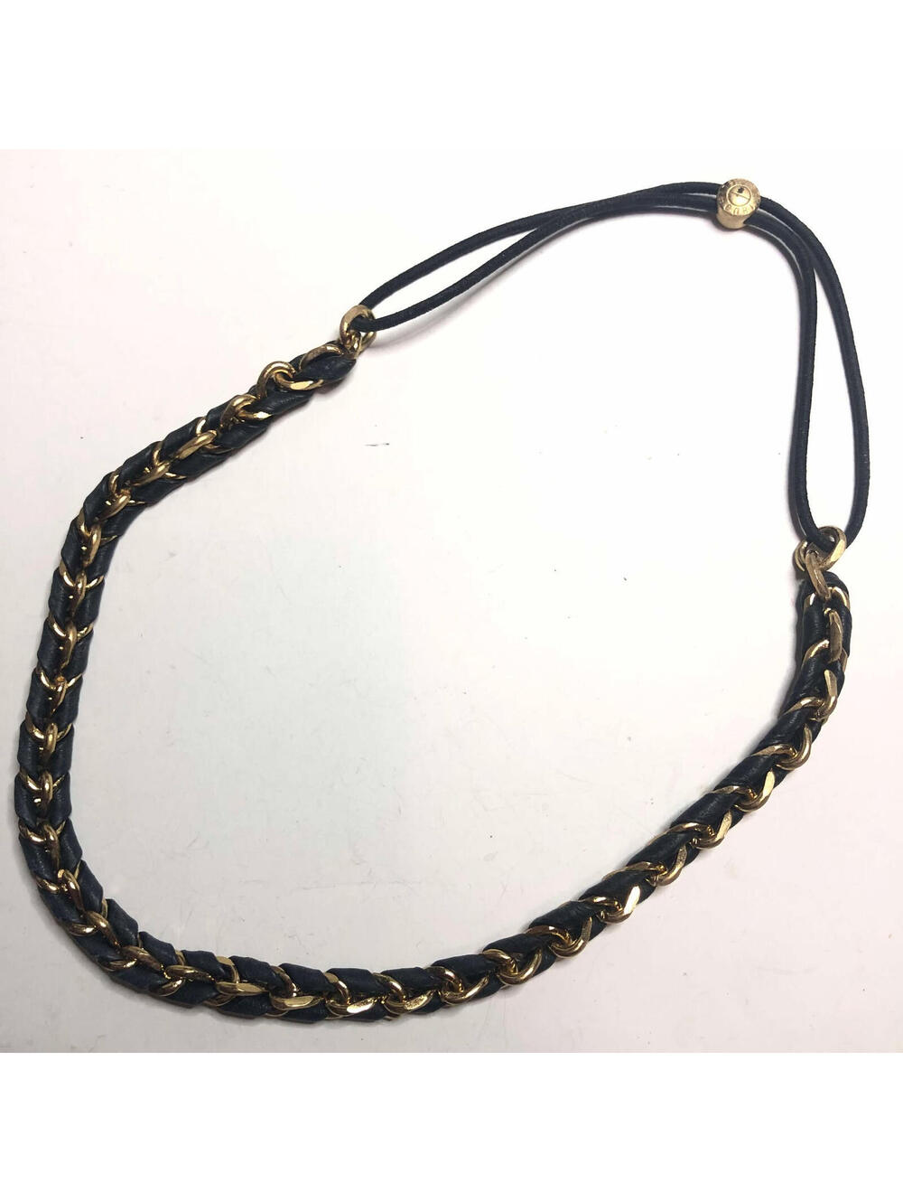 2593 Henri Bendel stretch Headband braided chain goldtone & Navy